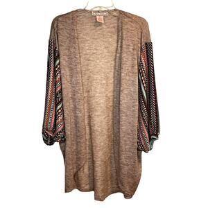 FLYING TOMATO Women's M/L Cardigan Sweater Boho chic striped balloon sleeves